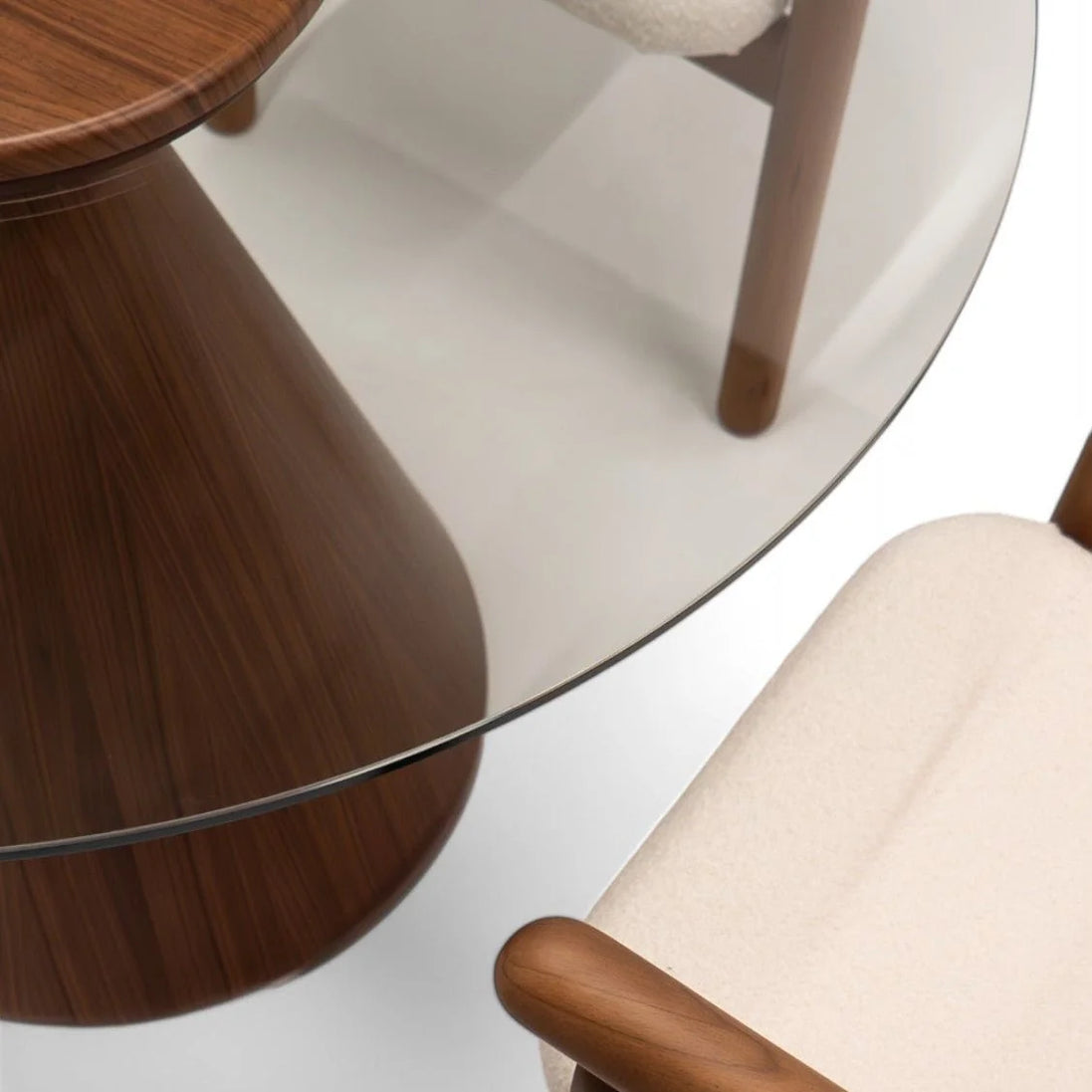 094 Round Walnut Glass Top Dining Table
