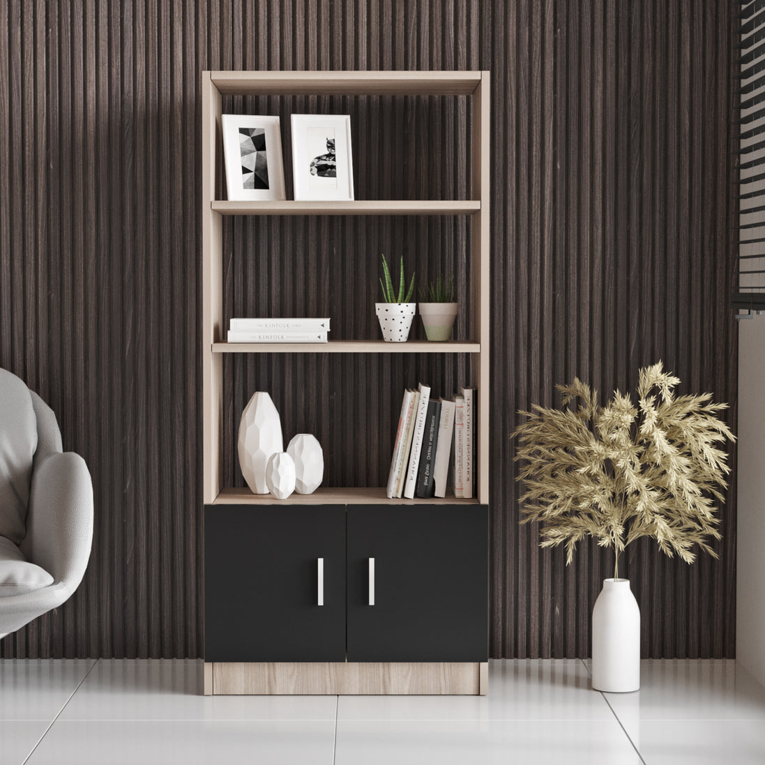Valmere Book shelve file cabinet Tall Oak