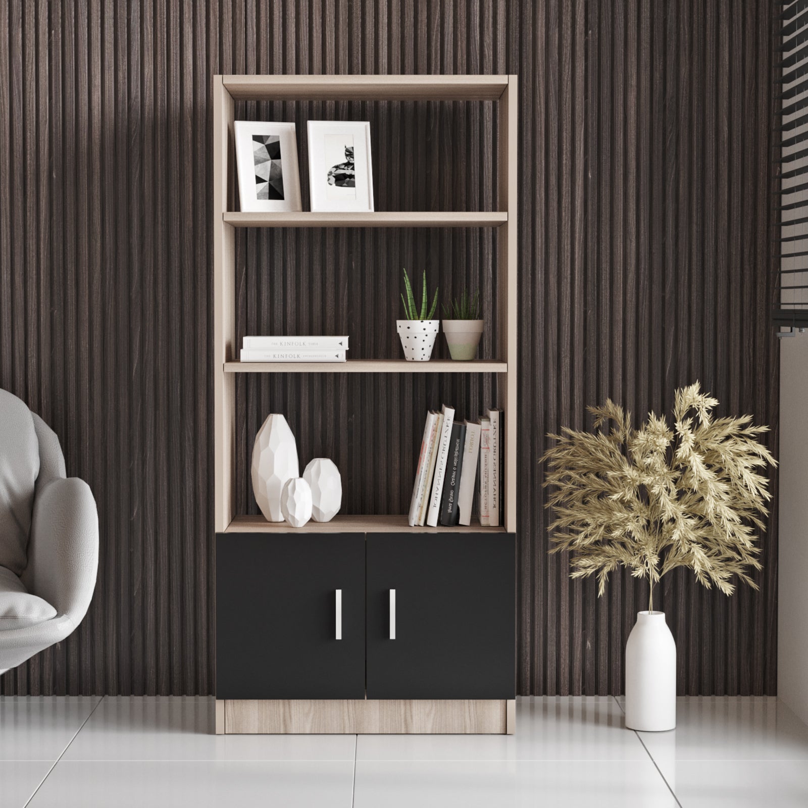 Valmere Book shelve file cabinet Tall Oak