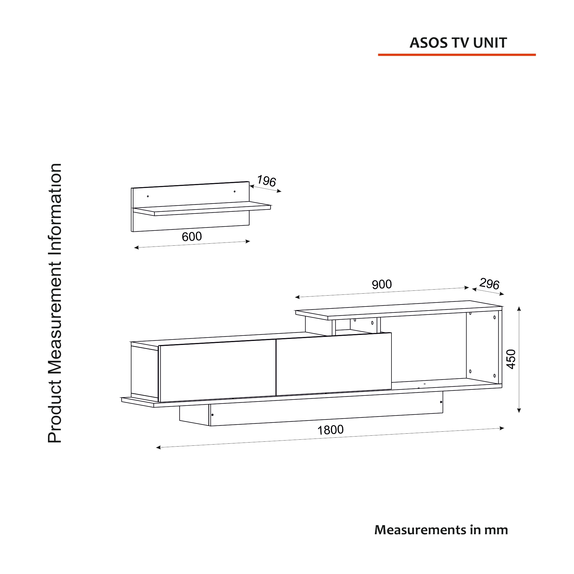 Aster TV Unit with Wall Shelves White
