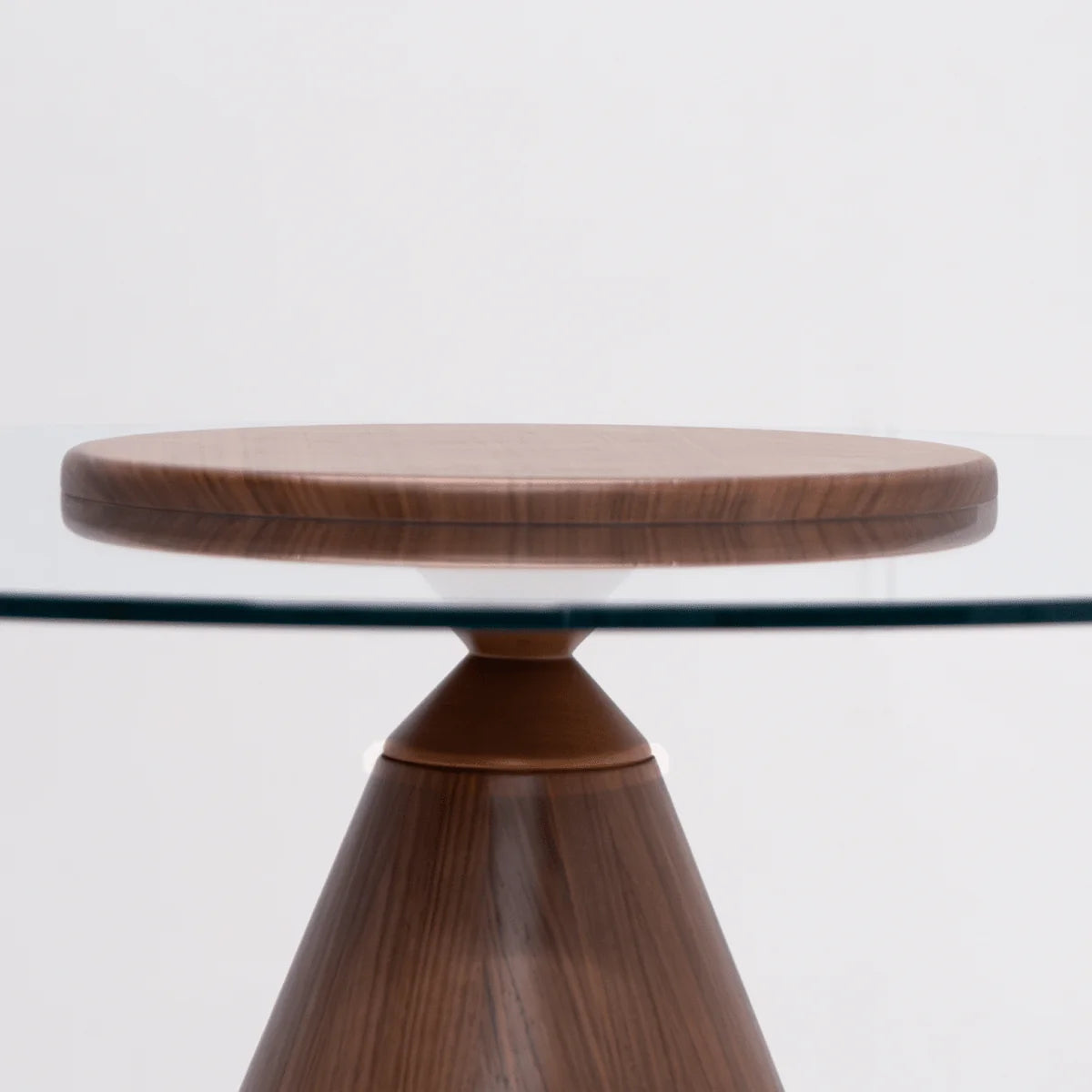 094 Round Walnut Glass Top Dining Table