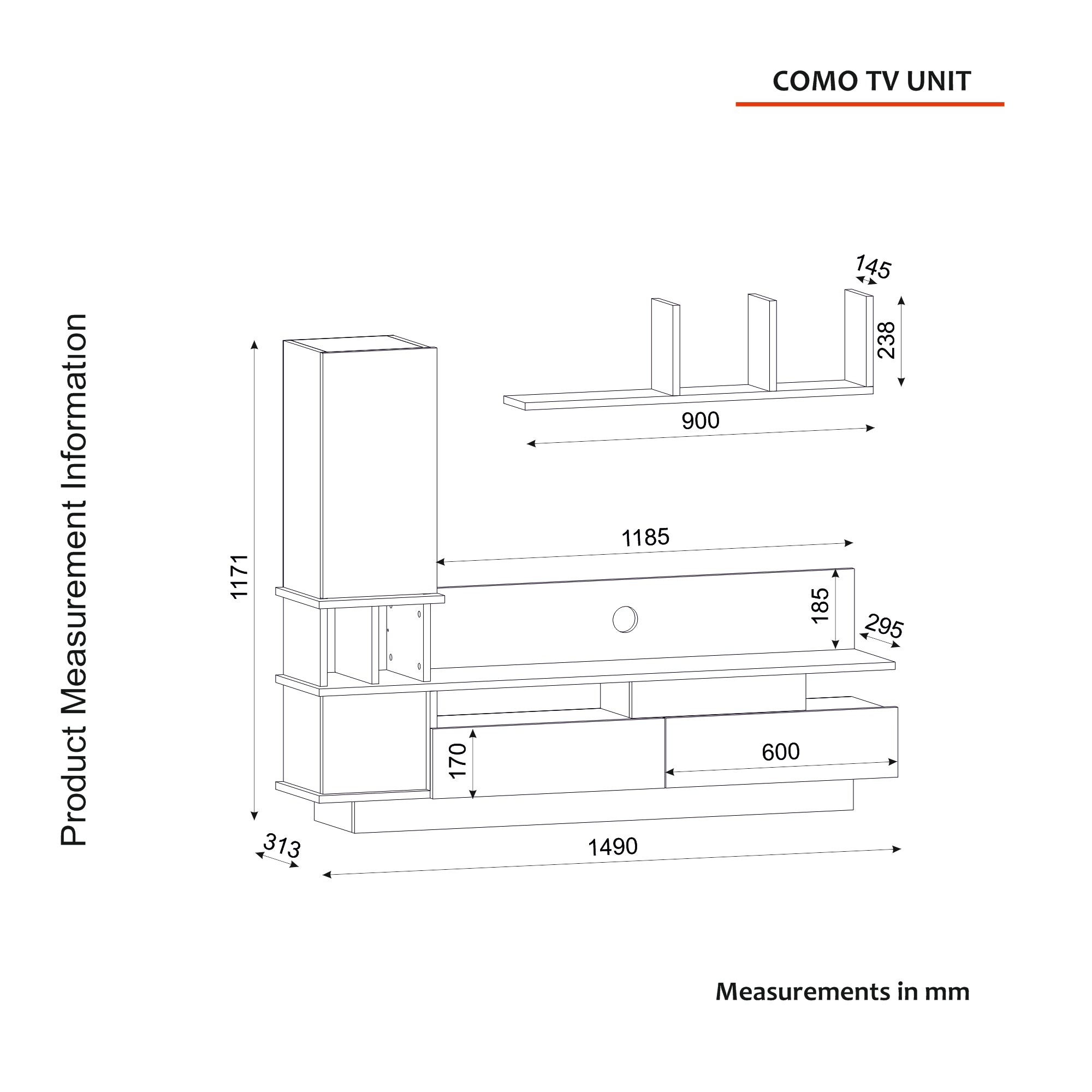 Como TV Unit with Wall Shelves
