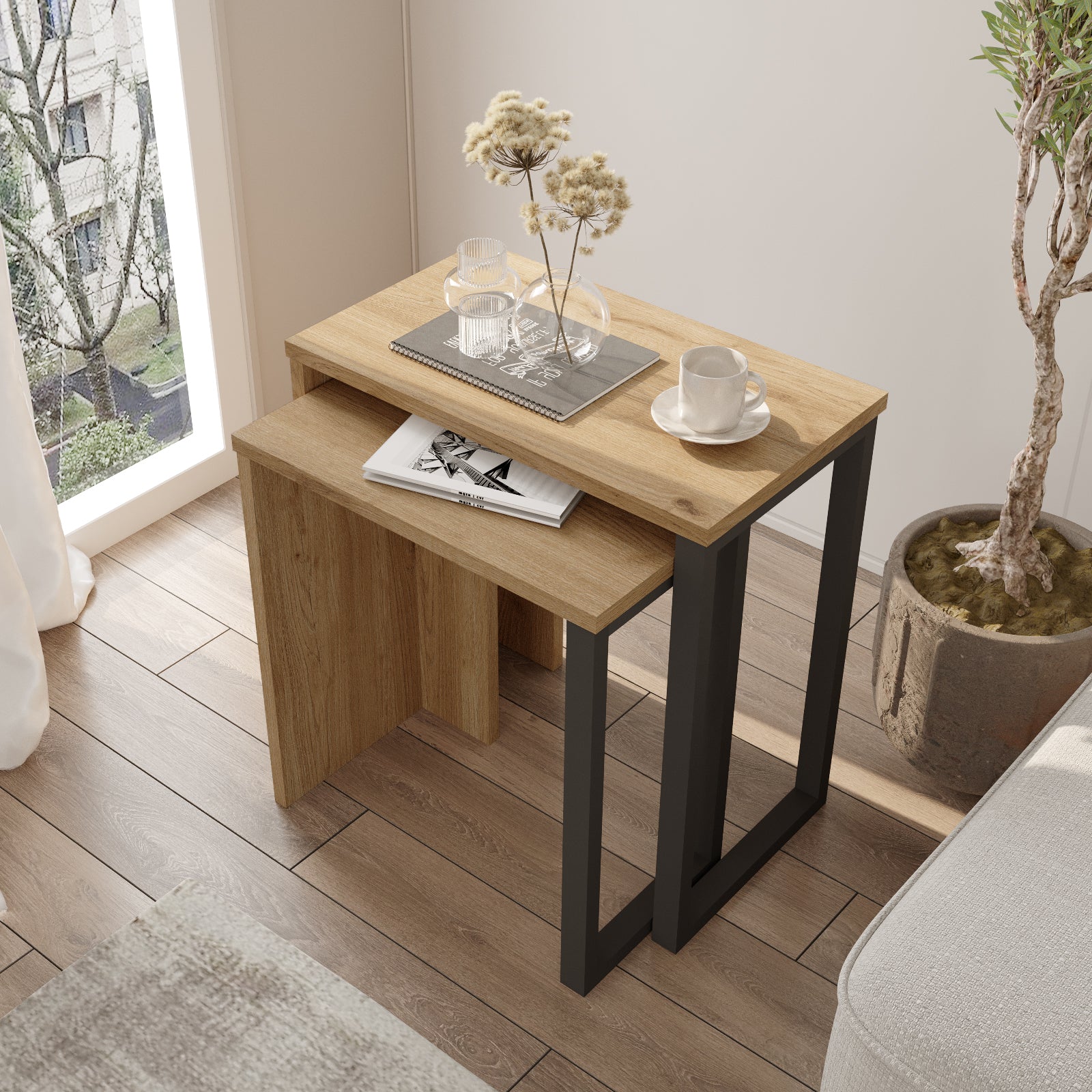 Lunara Edge Nesting Table 2 set Walnut
