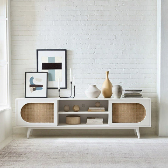 Claude Rattan Tv Unit White 200cm
