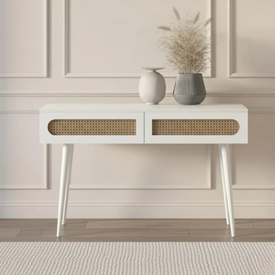 Claude Rattan Console Table White