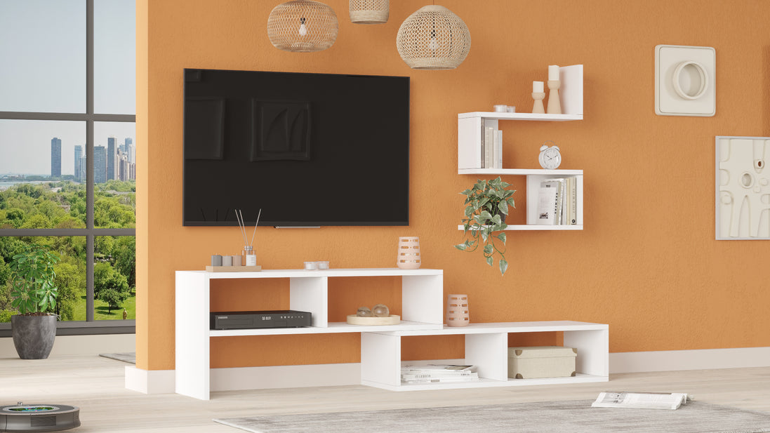 Veloura TV Unit with Wall Shelves White