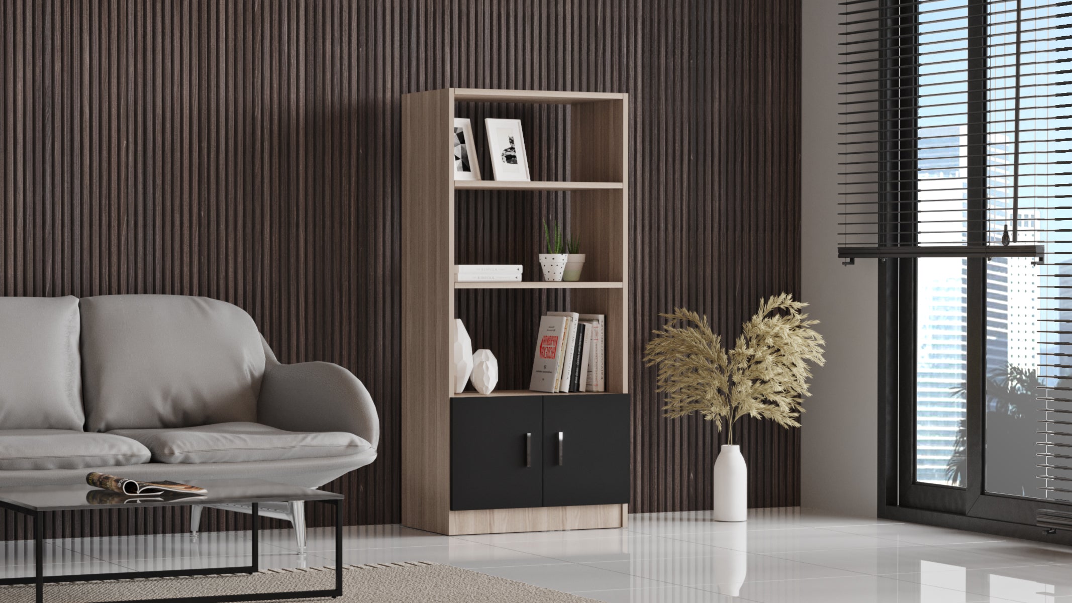 Valmere Book shelve file cabinet Tall Oak