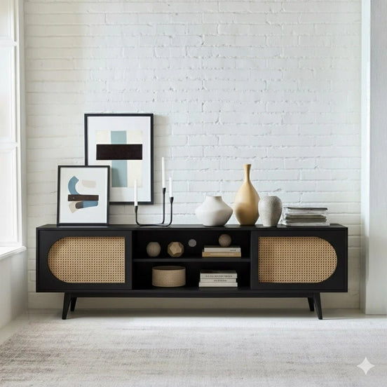 Claude Rattan Tv Unit Black 200cm