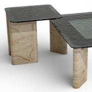 807 - 808 Travertine Smoked Coffee Table Set