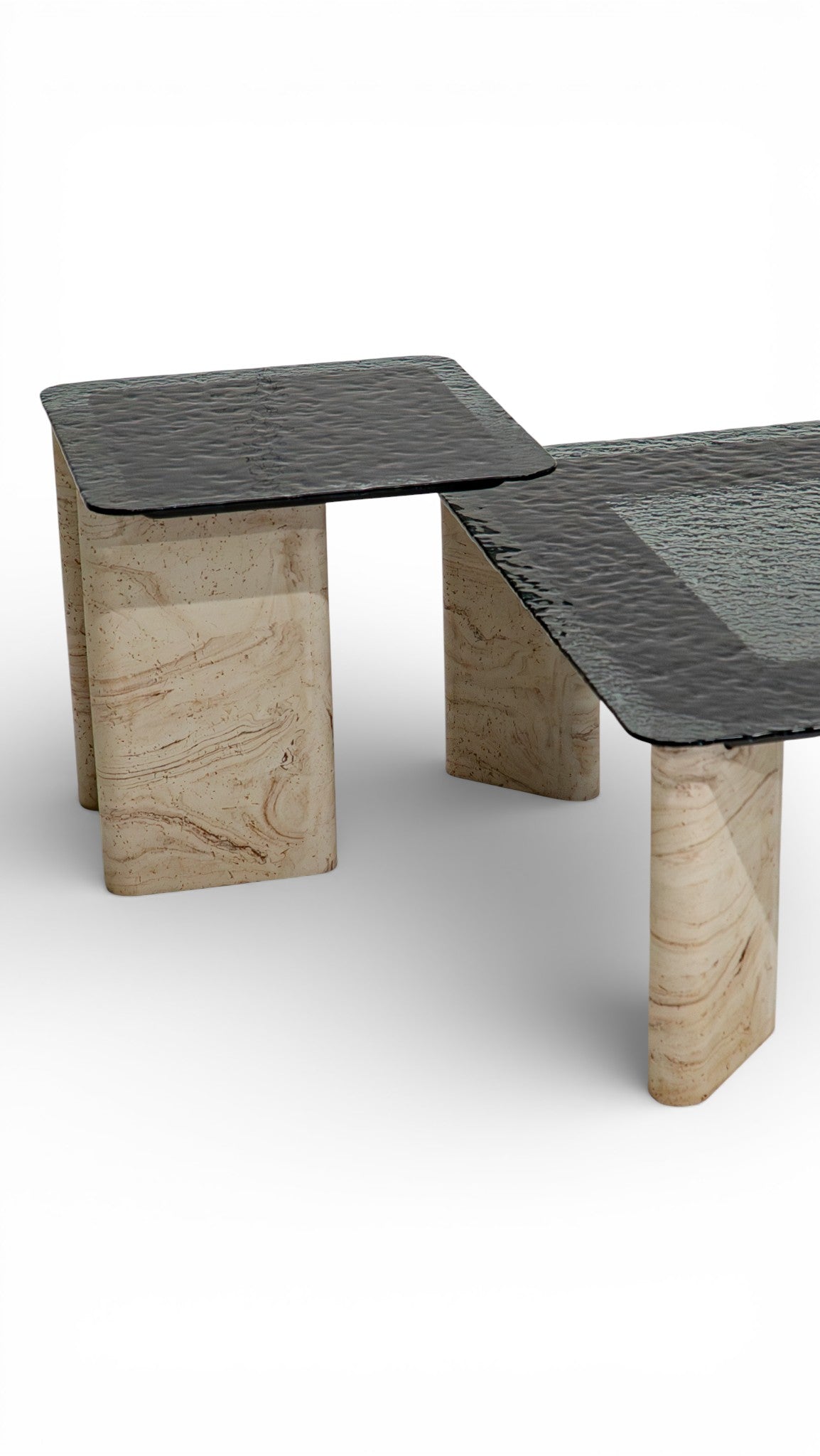 807 - 808 Travertine Smoked Coffee Table Set