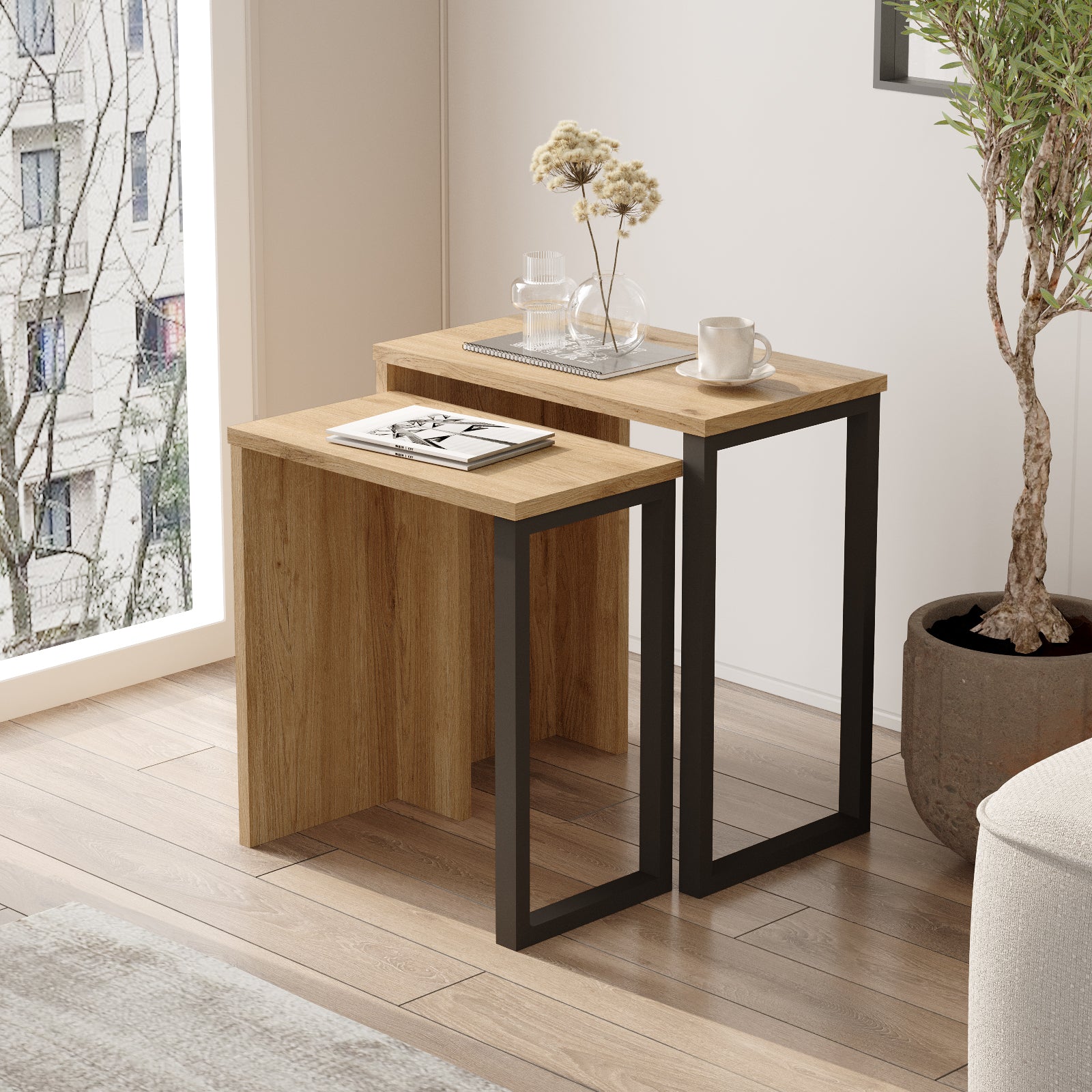 Lunara Edge Nesting Table 2 set Walnut