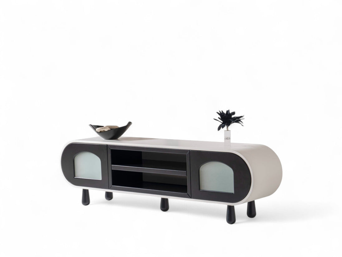Glaze Tv Unit Cream Black 200cm