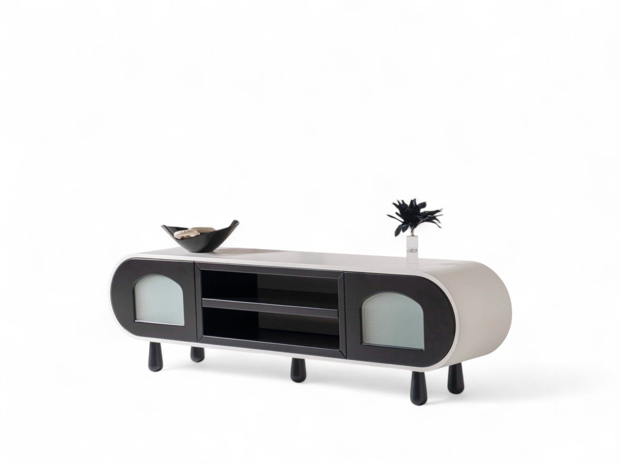 Glaze Tv Unit Cream Black 200cm