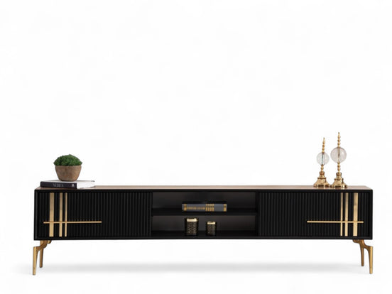 Lincoln Wooden Tv Unit Black 200cm