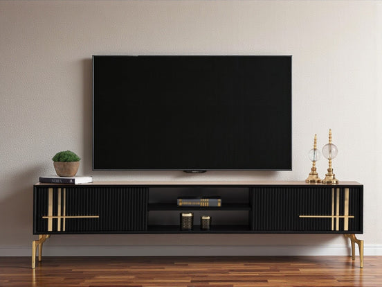 Lincoln Wooden Tv Unit Black 200cm