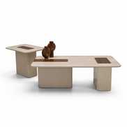 690 - 691 Beige Travertine Walnut Coffee Table Set