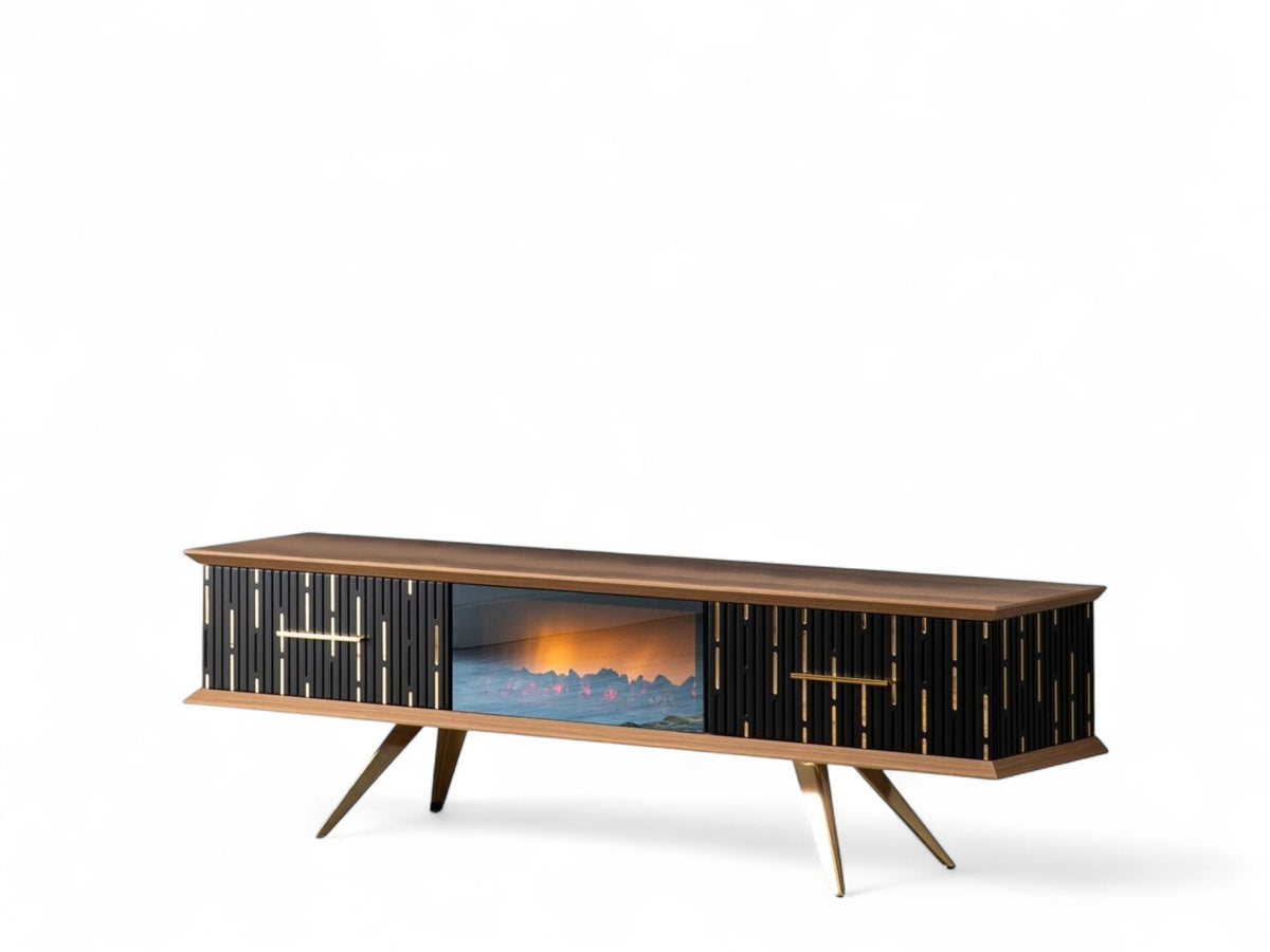 Monza Wooden Fire Tv Unit Black 160cm
