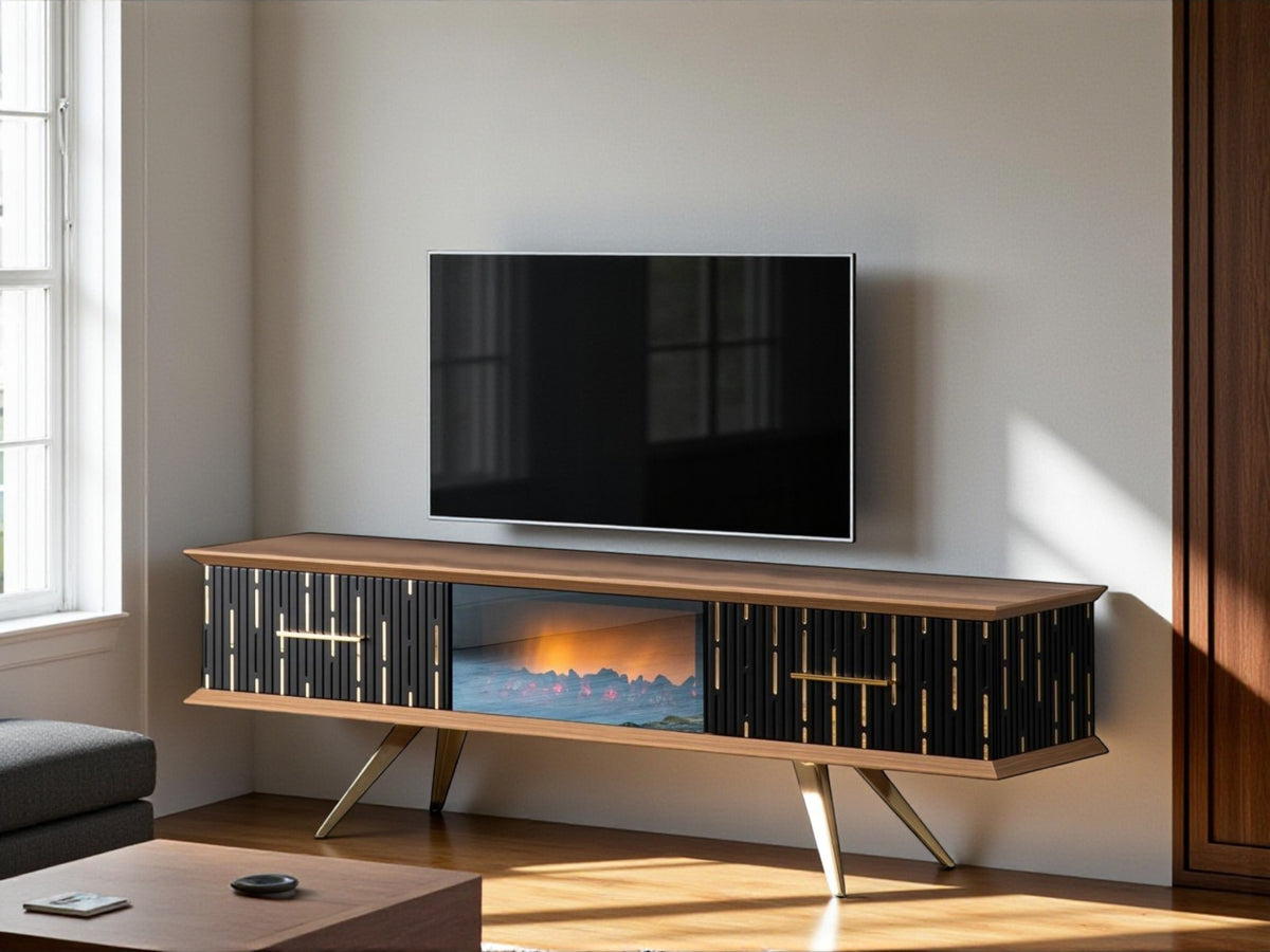 Monza Wooden Fire Tv Unit Black 160cm