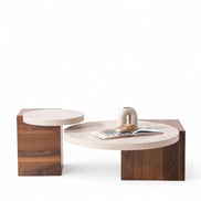 Supreme Travertine Walnut Coffee Table Set