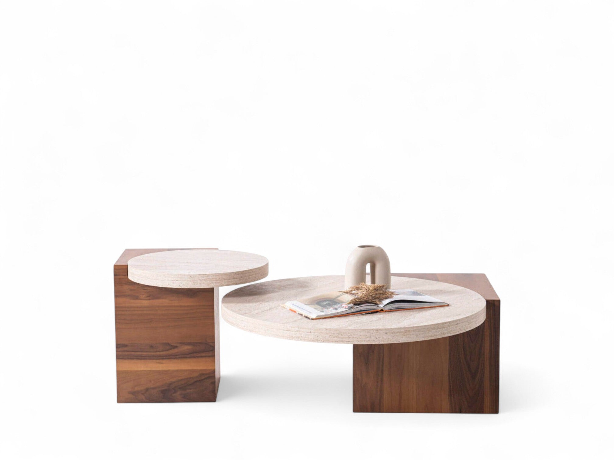 Supreme Travertine Walnut Coffee Table Set