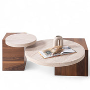 Supreme Travertine Walnut Coffee Table Set
