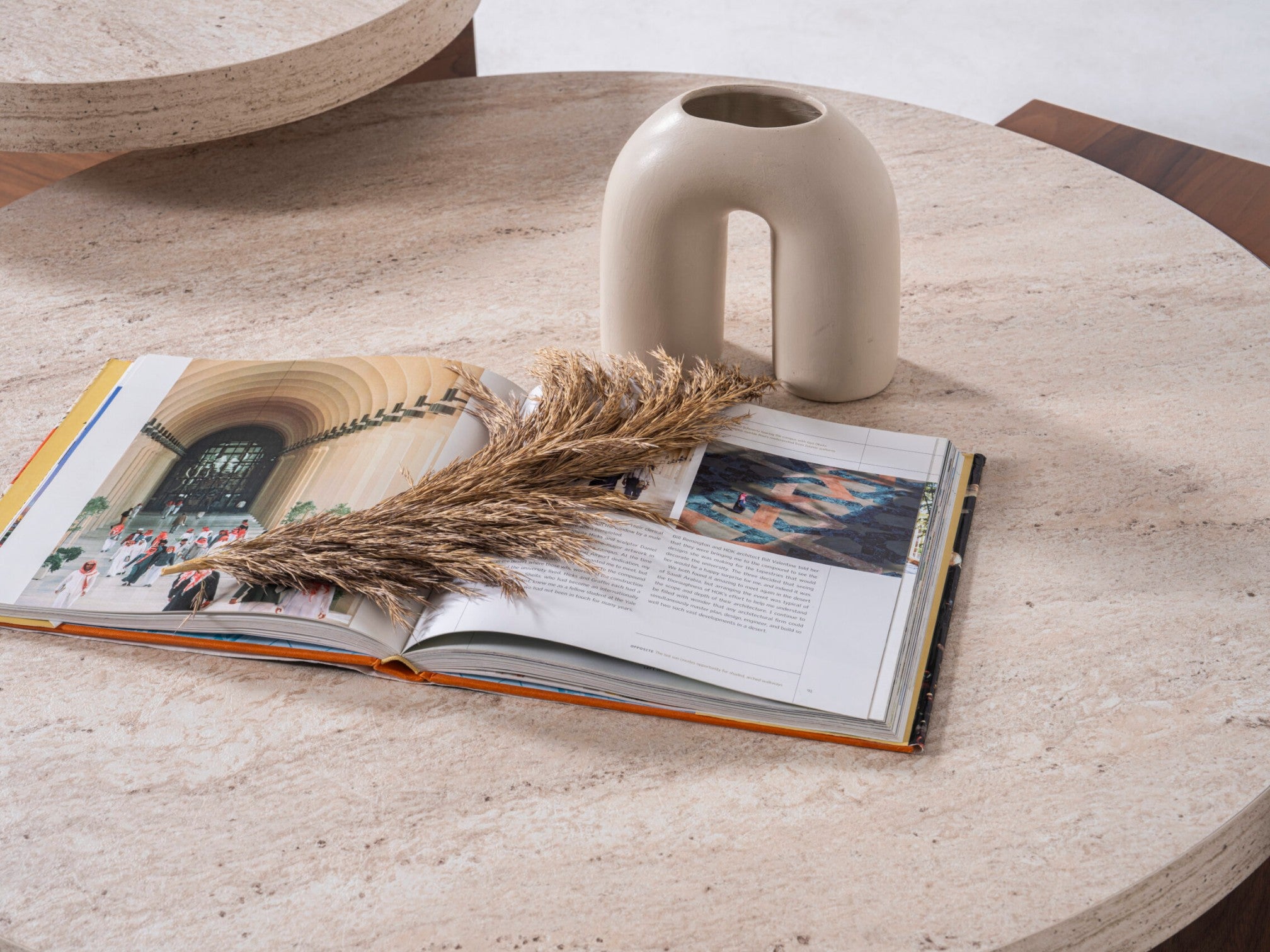 Supreme Travertine Walnut Coffee Table Set