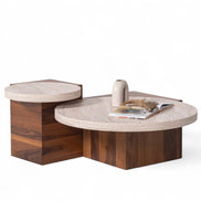 Supreme Travertine Walnut Coffee Table Set