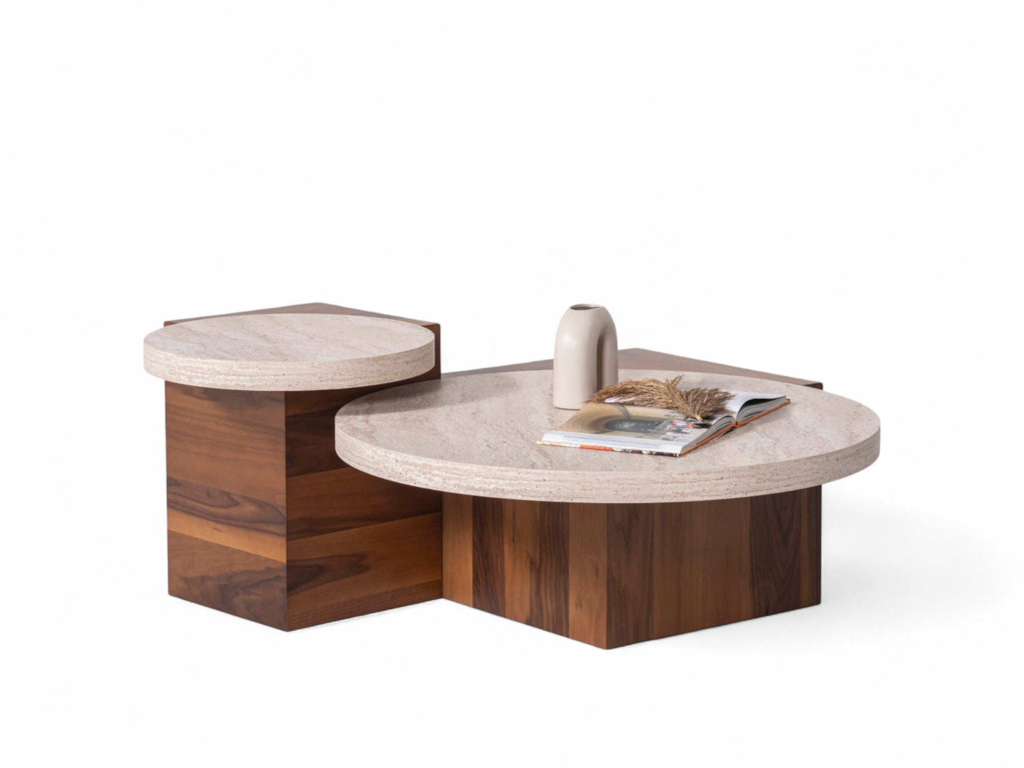 Supreme Travertine Walnut Coffee Table Set