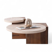 Supreme Travertine Walnut Coffee Table Set