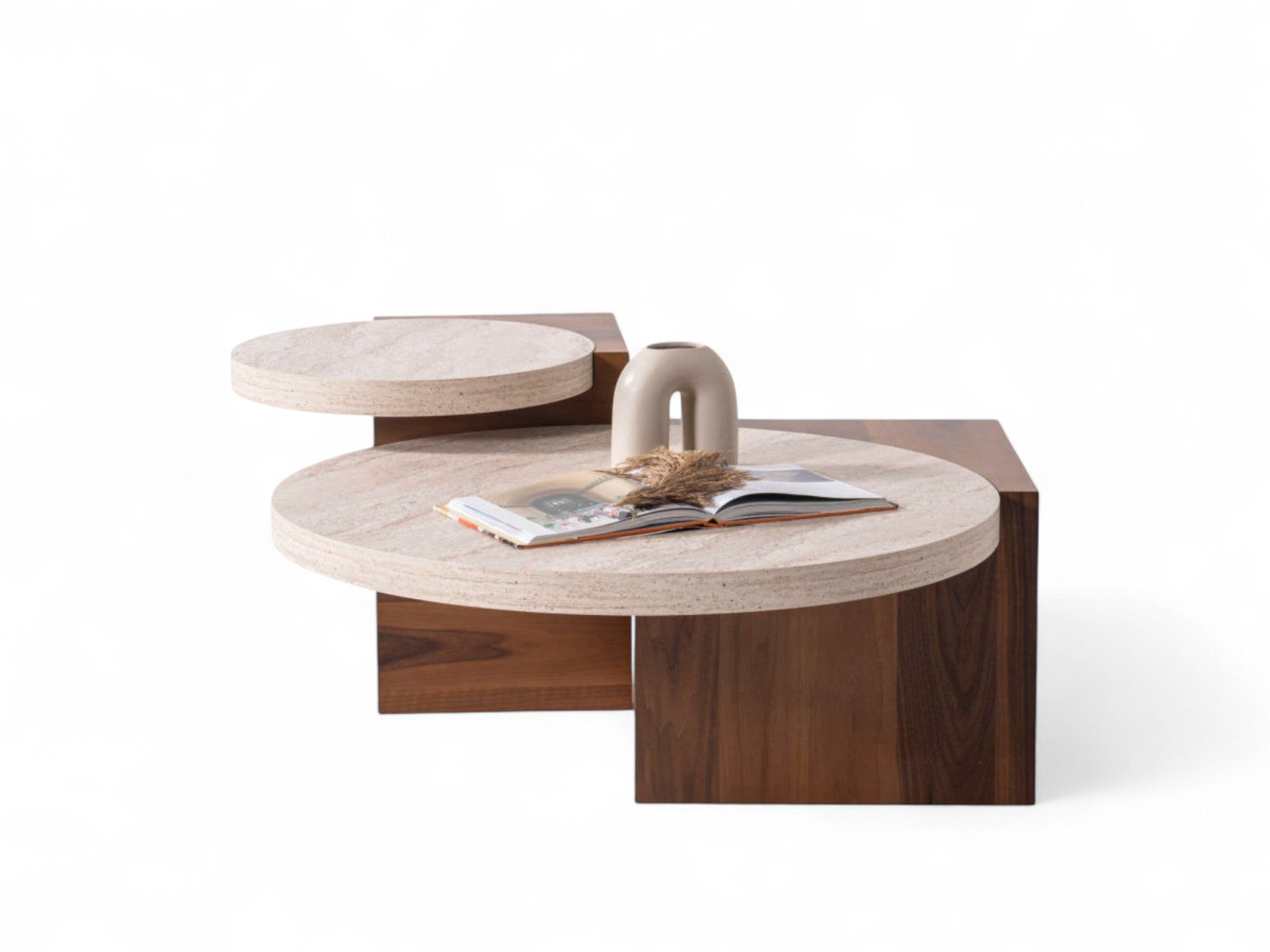 Supreme Travertine Walnut Coffee Table Set