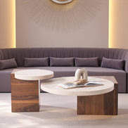 Supreme Travertine Walnut Coffee Table Set