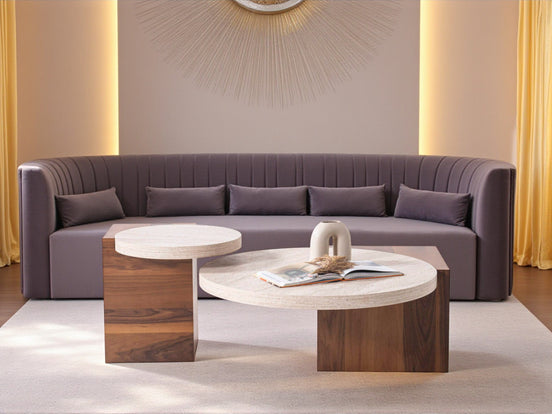 Supreme Travertine Walnut Coffee Table Set