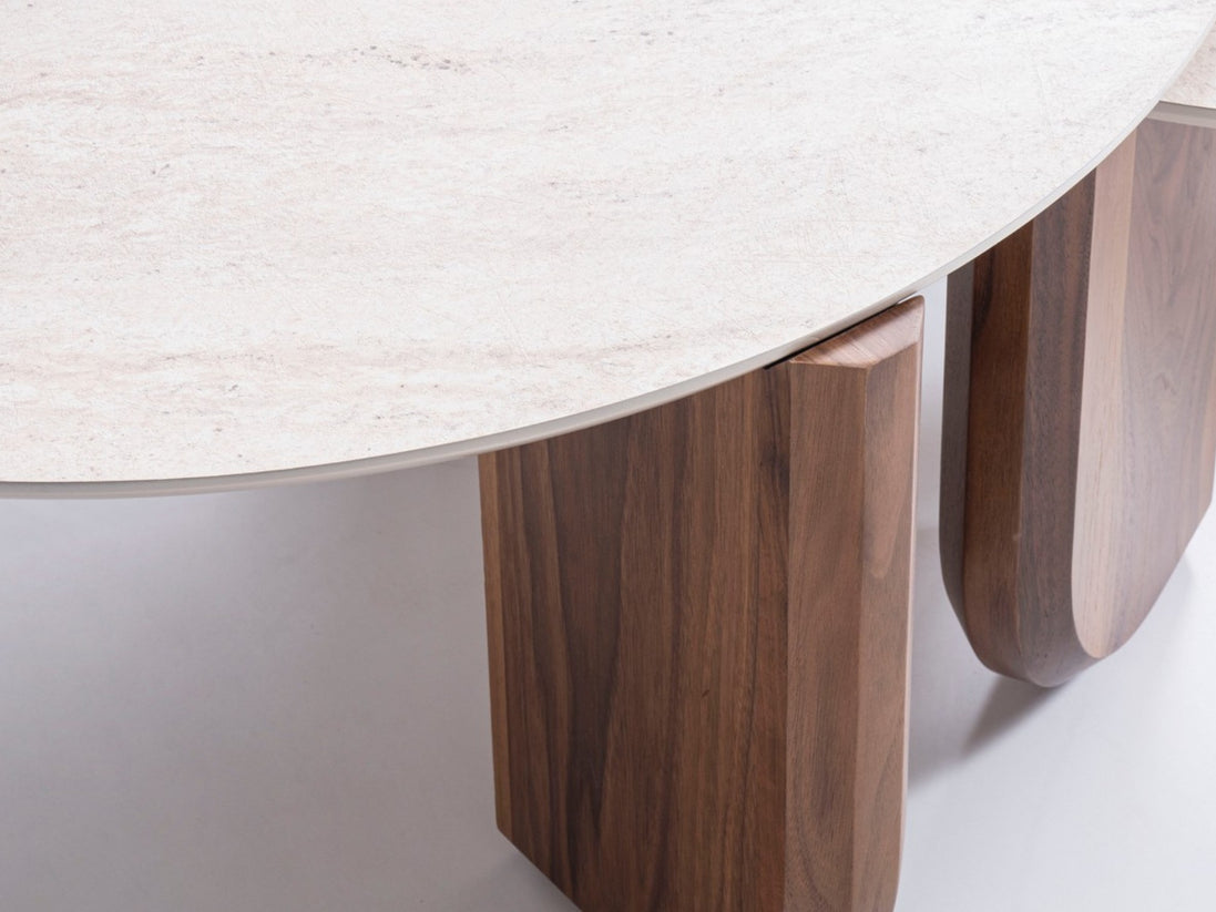 Thorin Walnut Travertine Coffee Table Set Of 3