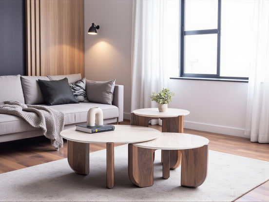Thorin Walnut Travertine Coffee Table Set Of 3