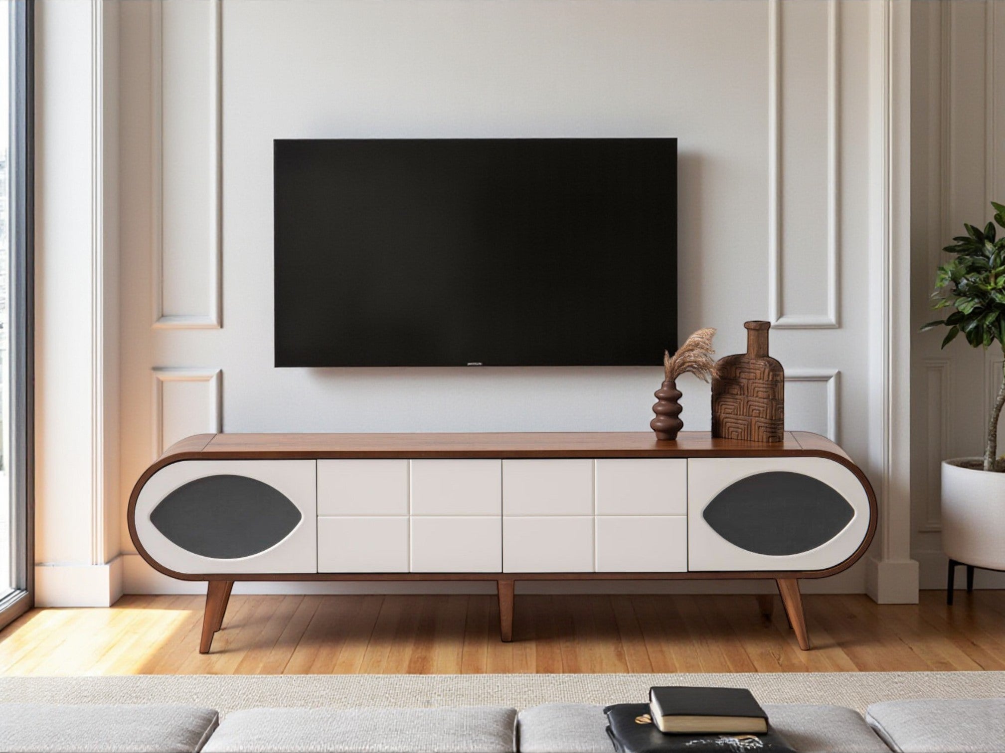 Trench Tv Unit Walnut Cream 200cm