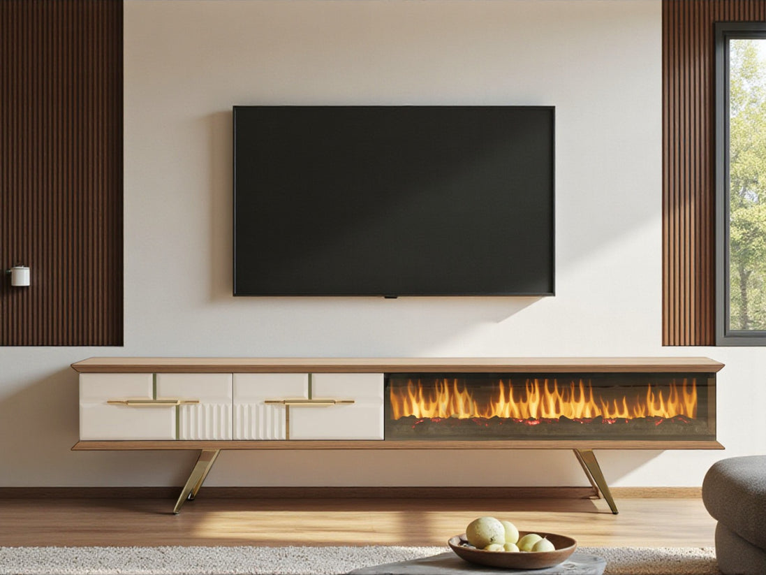Tribe Wooden Fire Tv Unit Cream 200cm