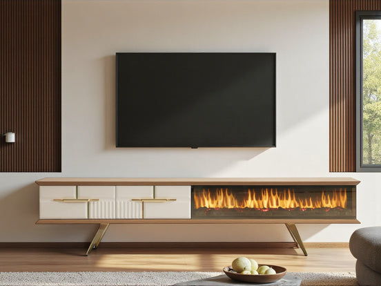 Tribe Wooden Fire Tv Unit Cream 200cm