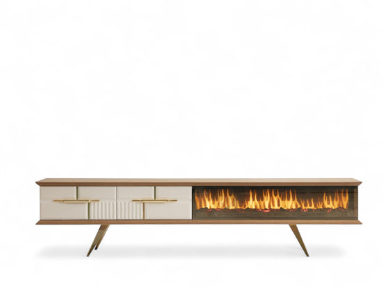 Tribe Wooden Fire Tv Unit Cream 200cm