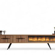 Tribe Wooden Fire Tv Unit Walnut 200cm