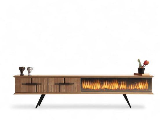 Tribe Wooden Fire Tv Unit Walnut 200cm