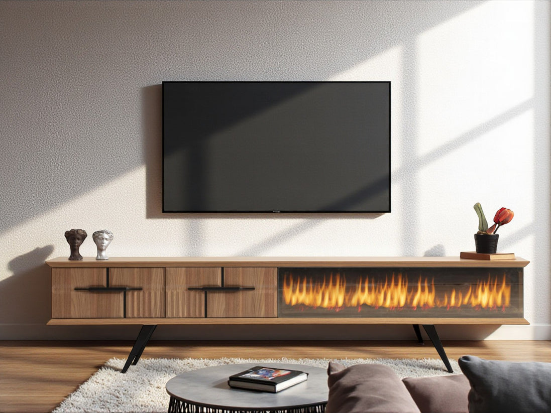 Tribe Wooden Fire Tv Unit Walnut 200cm