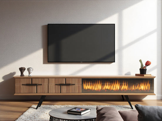 Tribe Wooden Fire Tv Unit Walnut 200cm