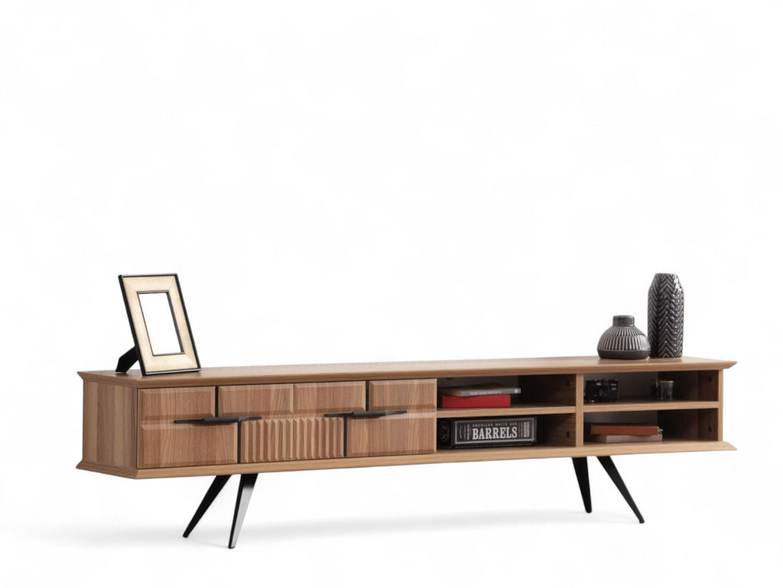 Tribe Wooden Tv Unit Walnut 200cm