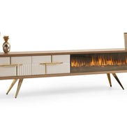 Tribe Wooden Fire Tv Unit Cream 200cm
