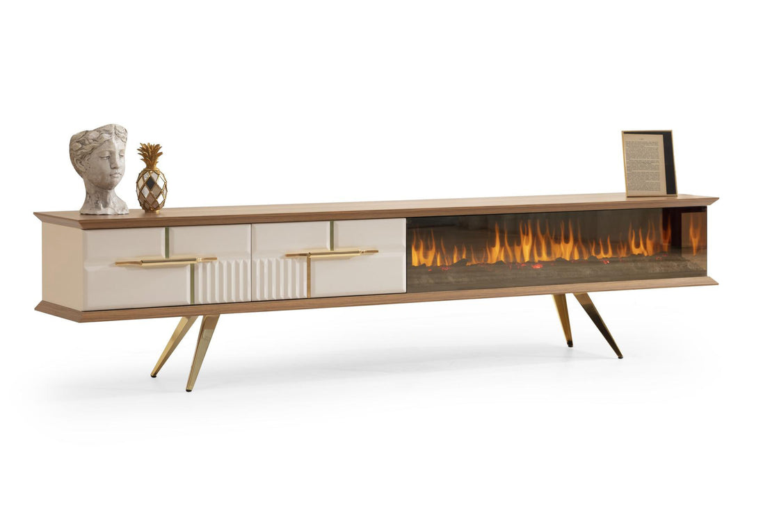 Tribe Wooden Fire Tv Unit Cream 200cm