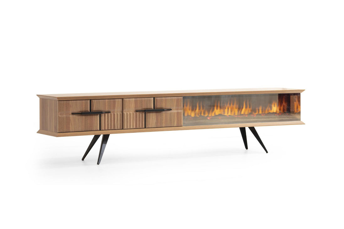 Tribe Wooden Fire Tv Unit Walnut 200cm