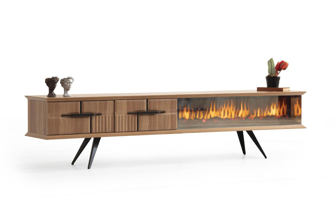 Tribe Wooden Fire Tv Unit Walnut 200cm