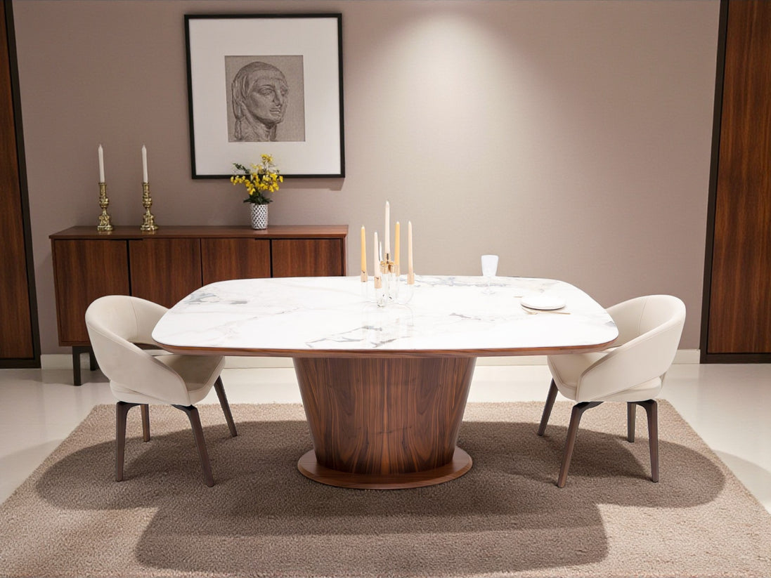 115 Walnut Marble Dining Table