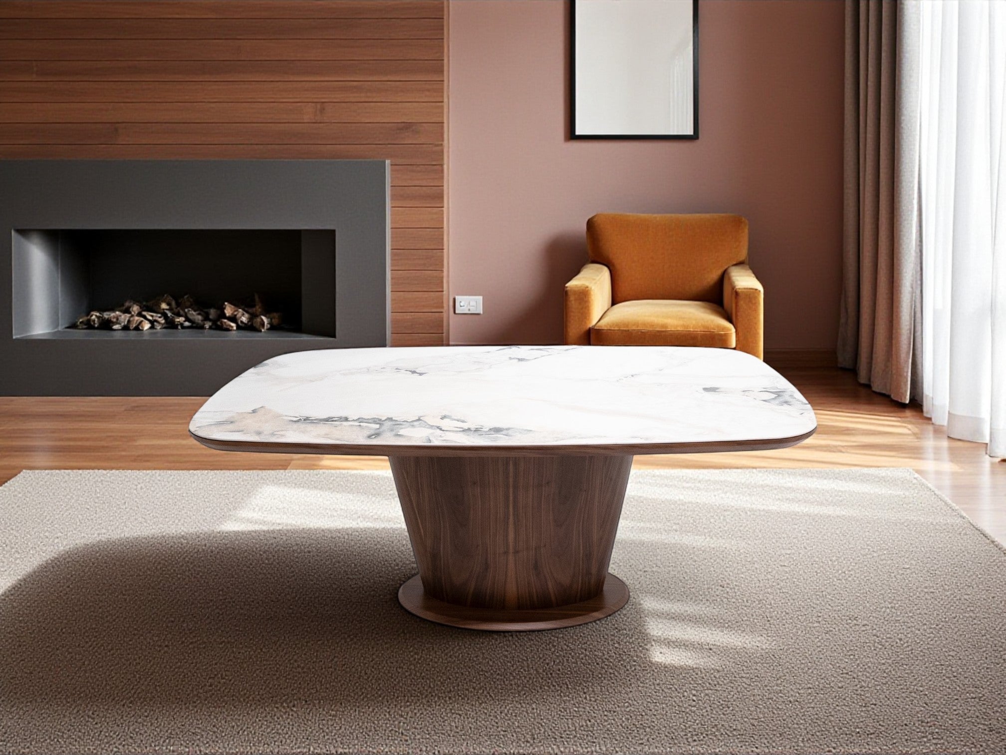 115 Walnut Marble Dining Table