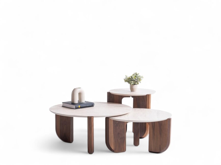 Thorin Walnut Travertine Coffee Table Set Of 3 - 2